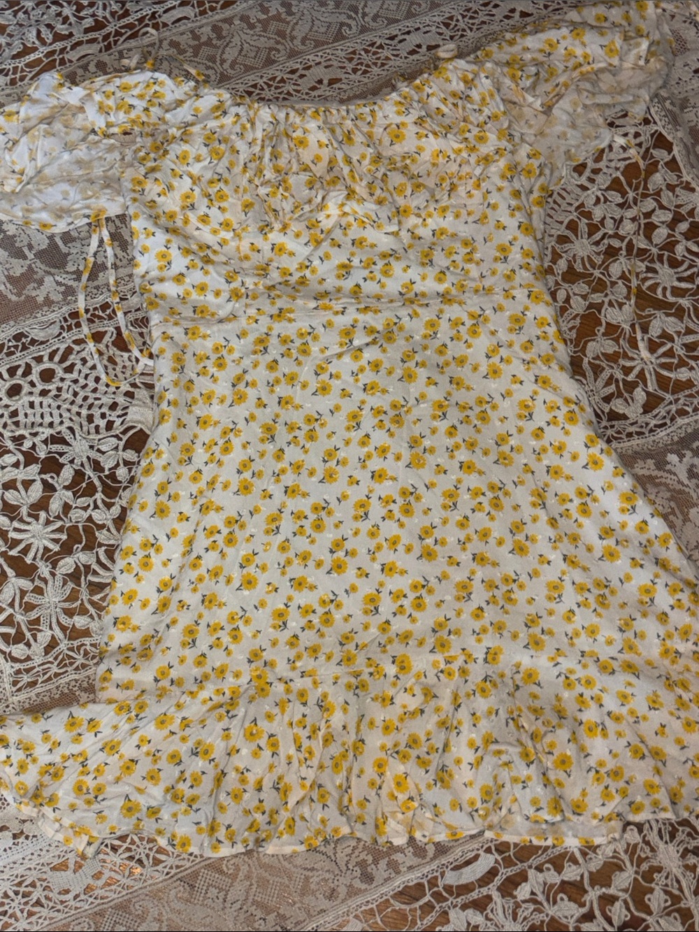 Forever 21 White Dress with Pale Yellow Floral Print